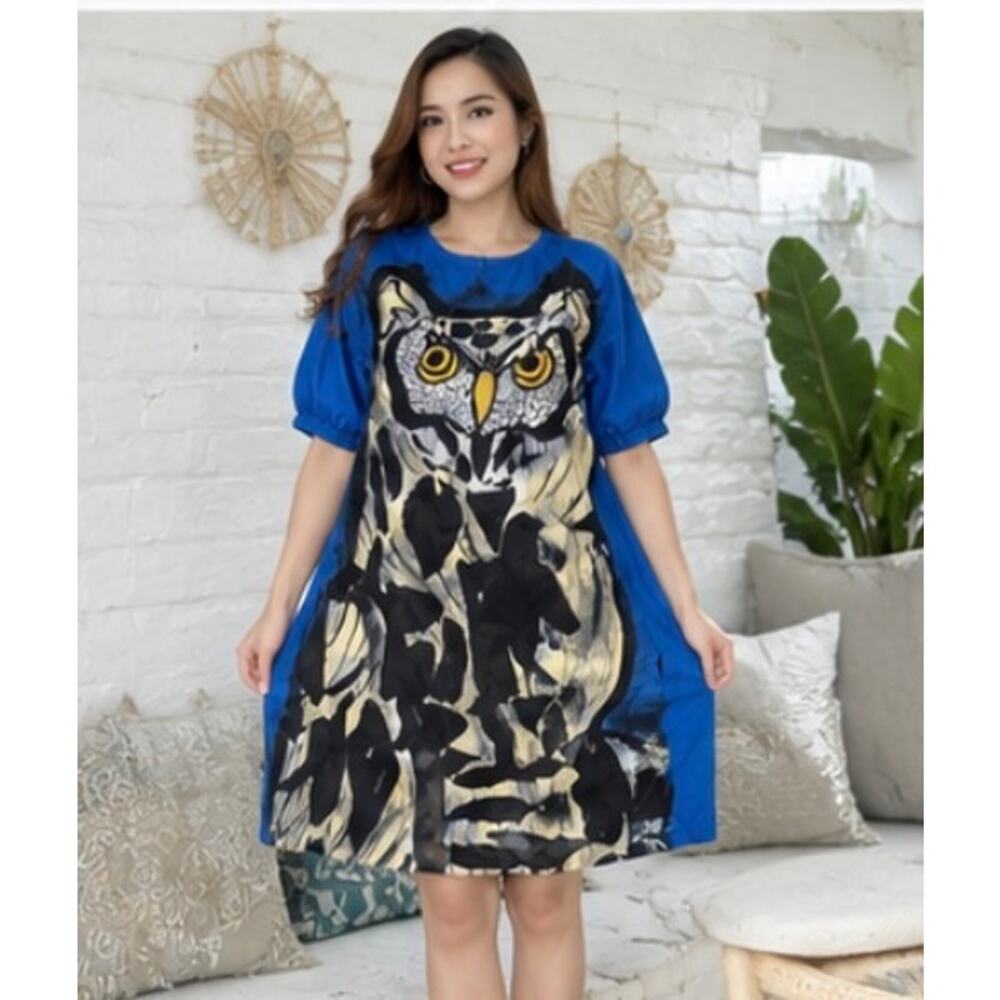 YODYOKO Owl and the Moon Hand Painted Art Dress Free Size NWT 100% Cotton - Picture 9 of 16